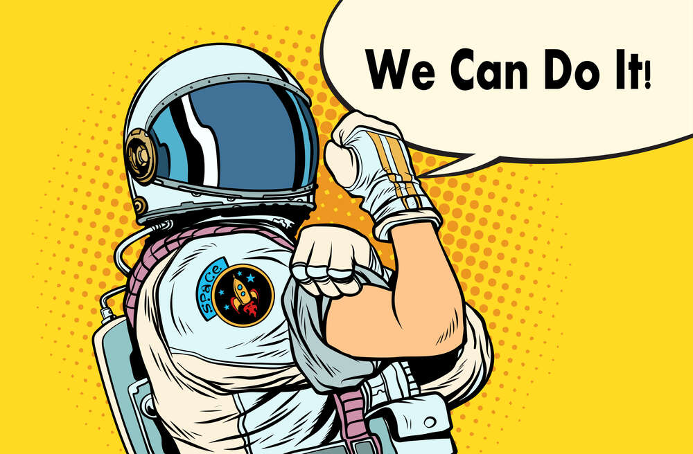 картина-постер Отважная космонавтка с фразой "We Can Do It!"