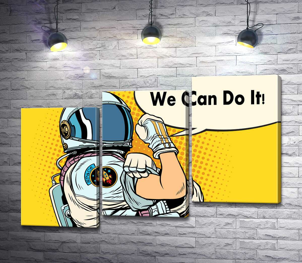 модульная картина Отважная космонавтка с фразой "We Can Do It!" (Модуль №14)