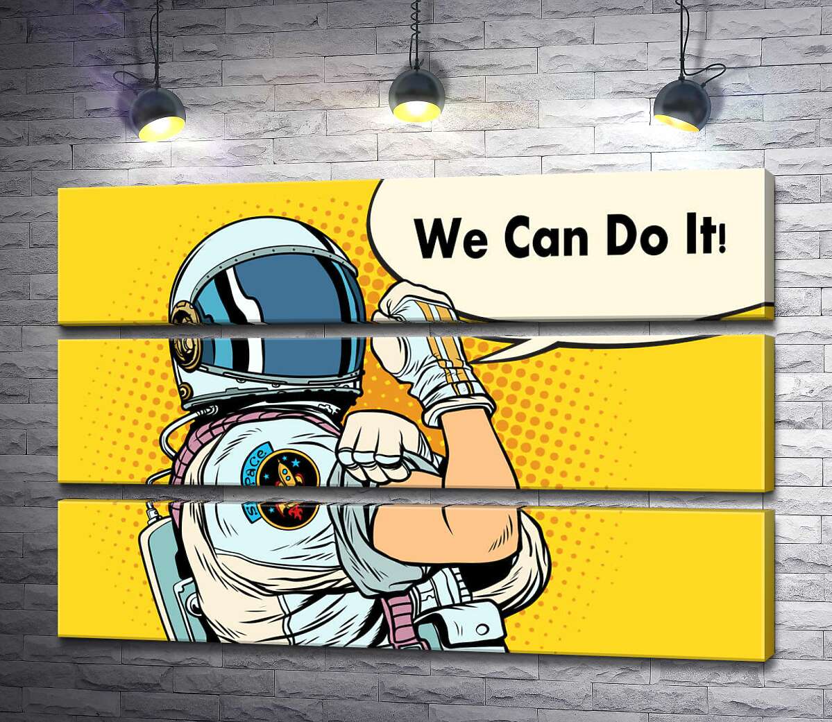 модульная картина Отважная космонавтка с фразой "We Can Do It!" (Модуль №15)