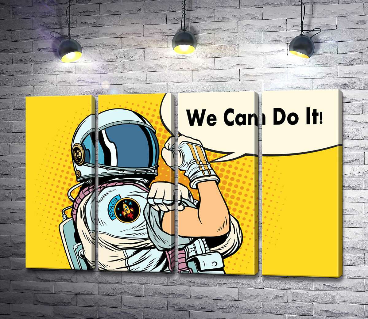 модульная картина Отважная космонавтка с фразой "We Can Do It!" (Модуль №24)