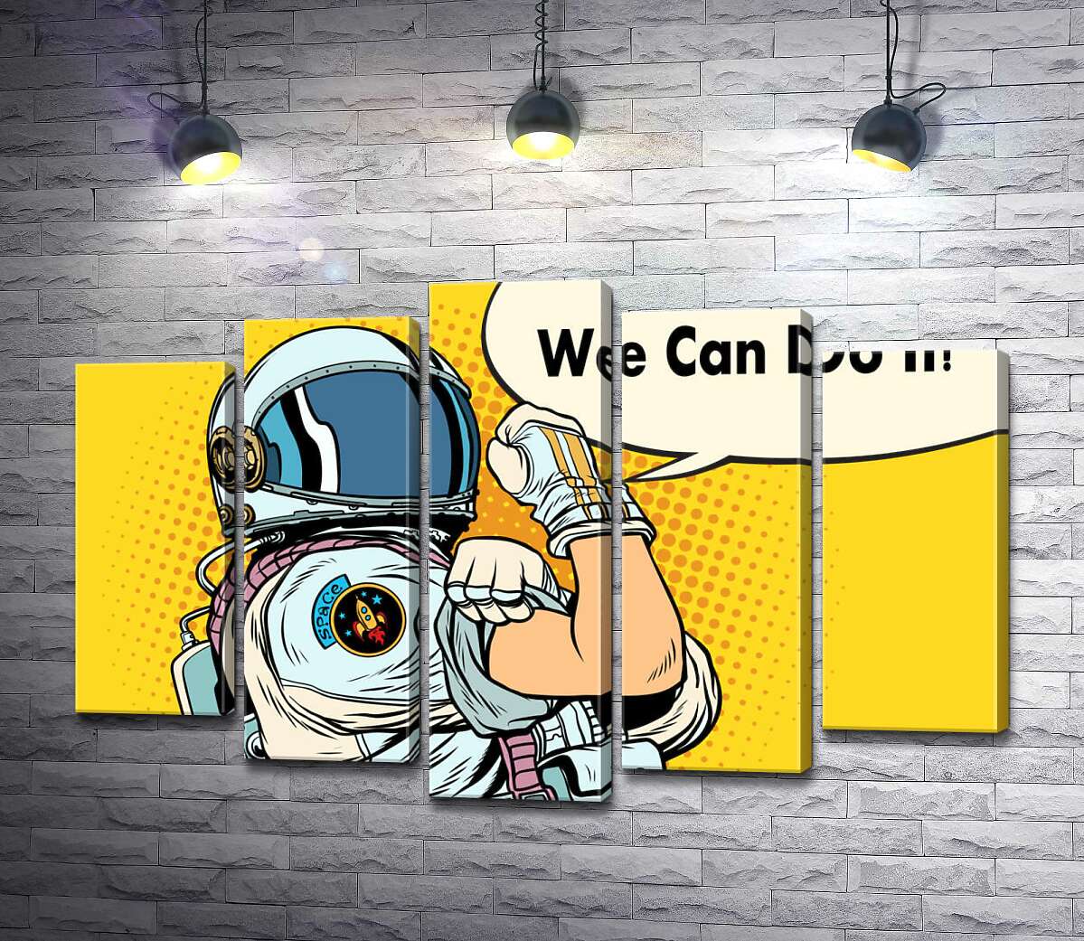 модульная картина Отважная космонавтка с фразой "We Can Do It!" (Модуль №4)