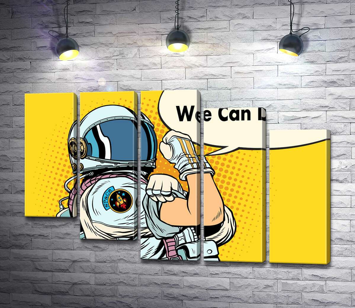 модульная картина Отважная космонавтка с фразой "We Can Do It!" (Модуль №28)