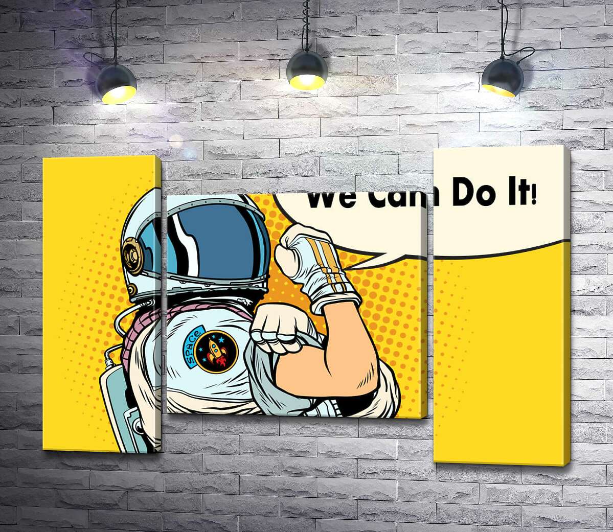 модульная картина Отважная космонавтка с фразой "We Can Do It!" (Модуль №11)