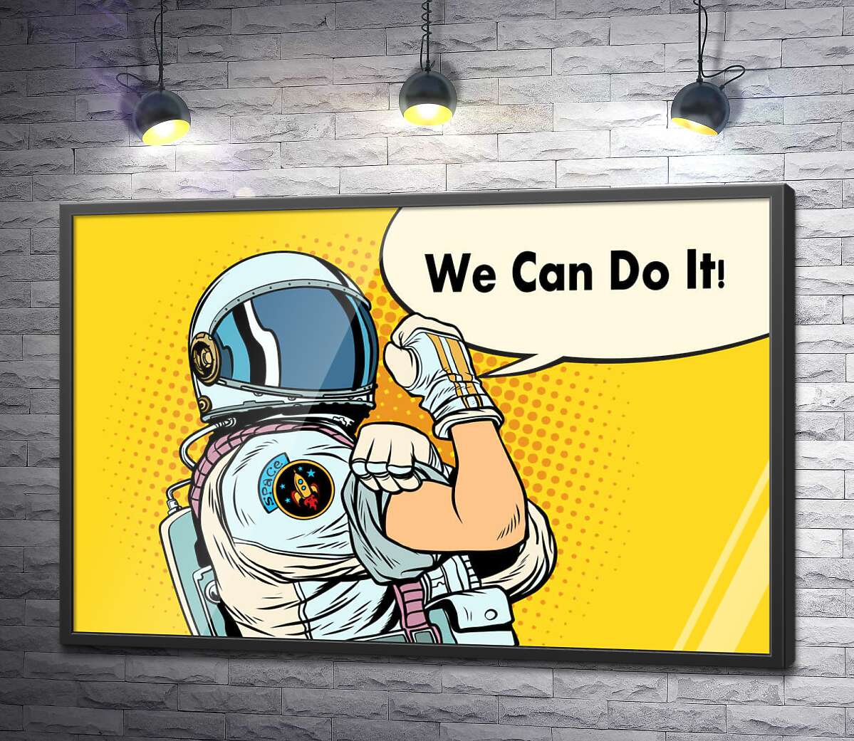 постер Отважная космонавтка с фразой "We Can Do It!"
