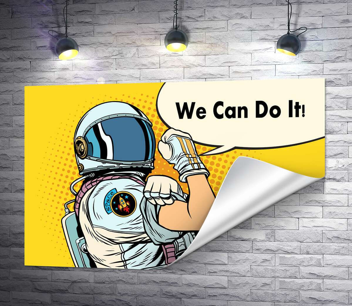 печать Отважная космонавтка с фразой "We Can Do It!"