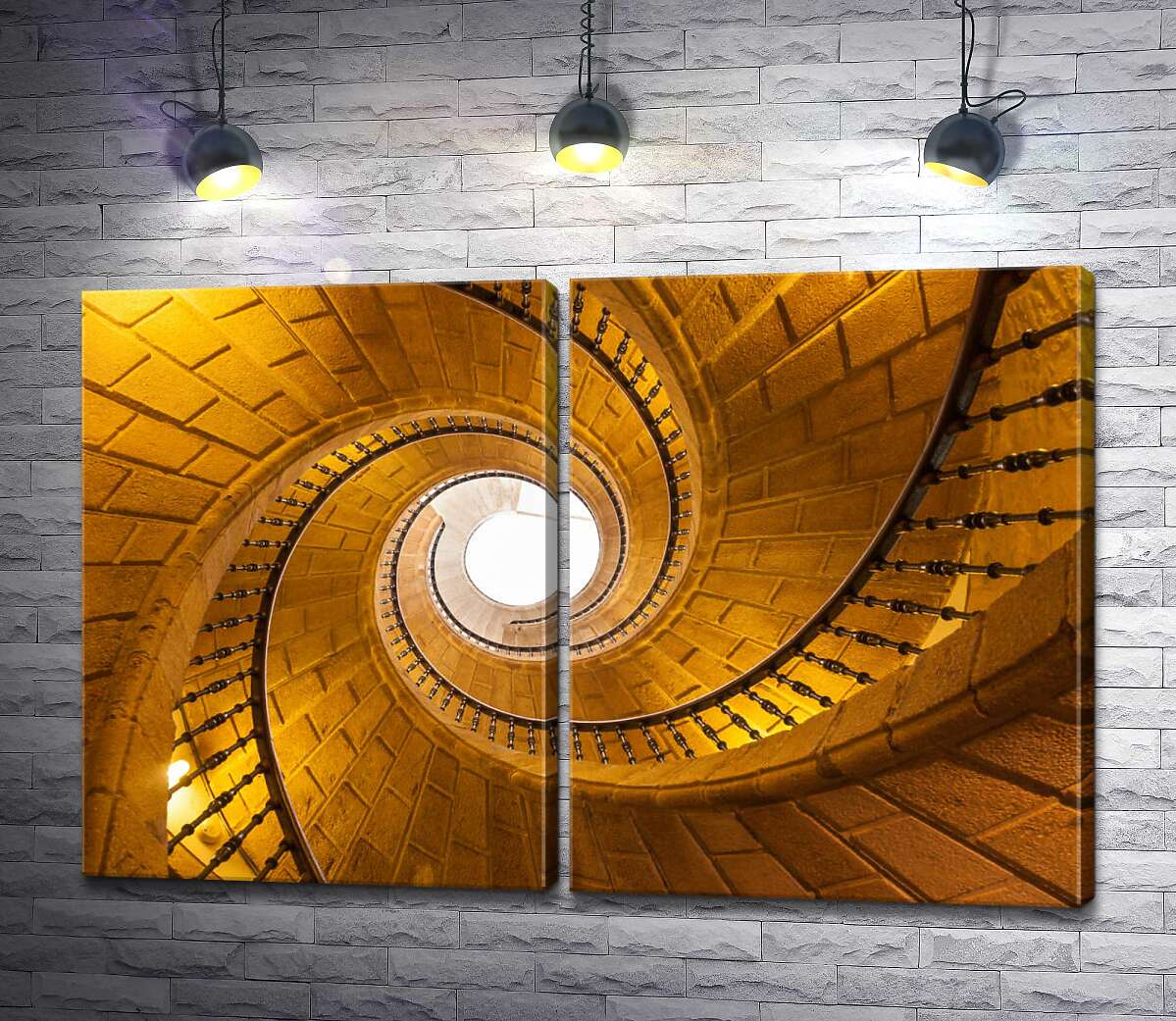 модульная картина Теплые оттенки света на каменной спирали лестницы