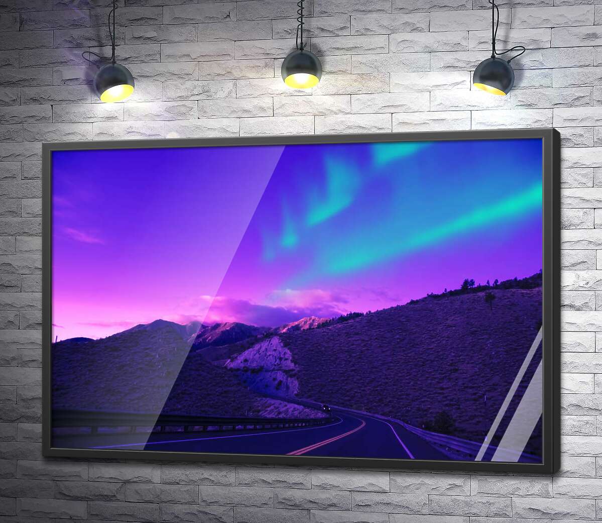 постер Пурпур неба разрисовывает дорогу между склонами