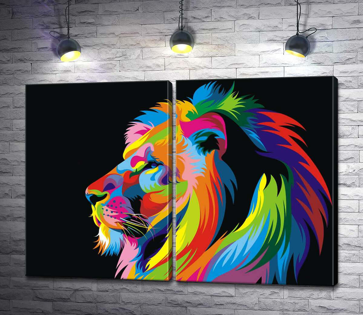 модульная картина Цветной профиль величественного льва
