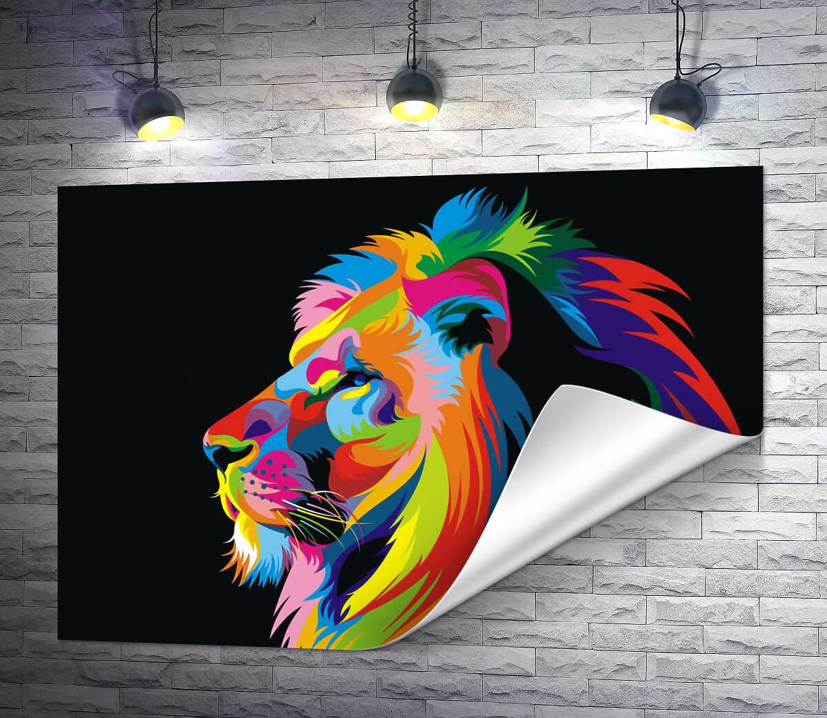 печать Цветной профиль величественного льва