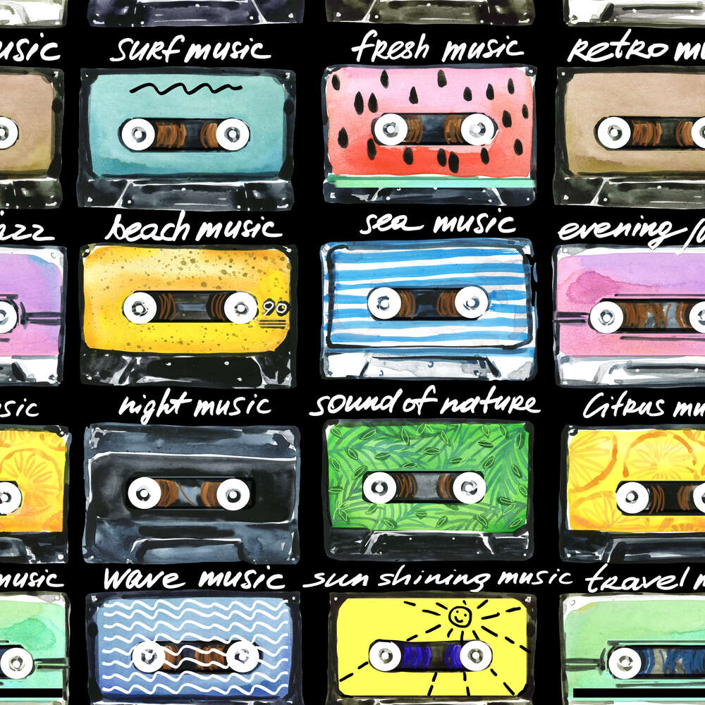 картина-постер Красочные кассеты со звуками природы