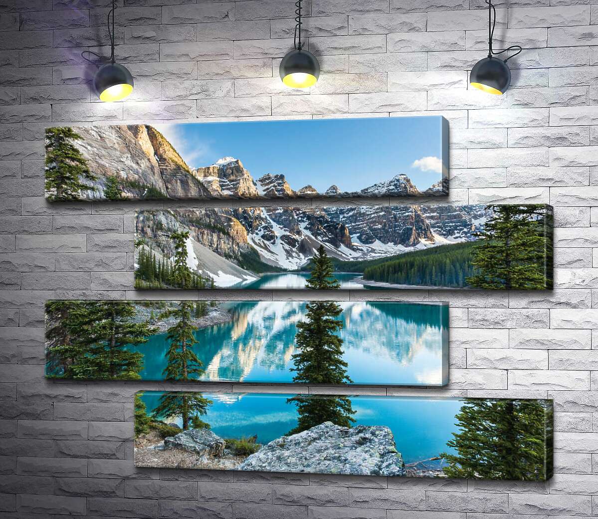 модульная картина Стройные елки на скалистом берегу озера Морейн (Moraine Lake) (Модуль №23)
