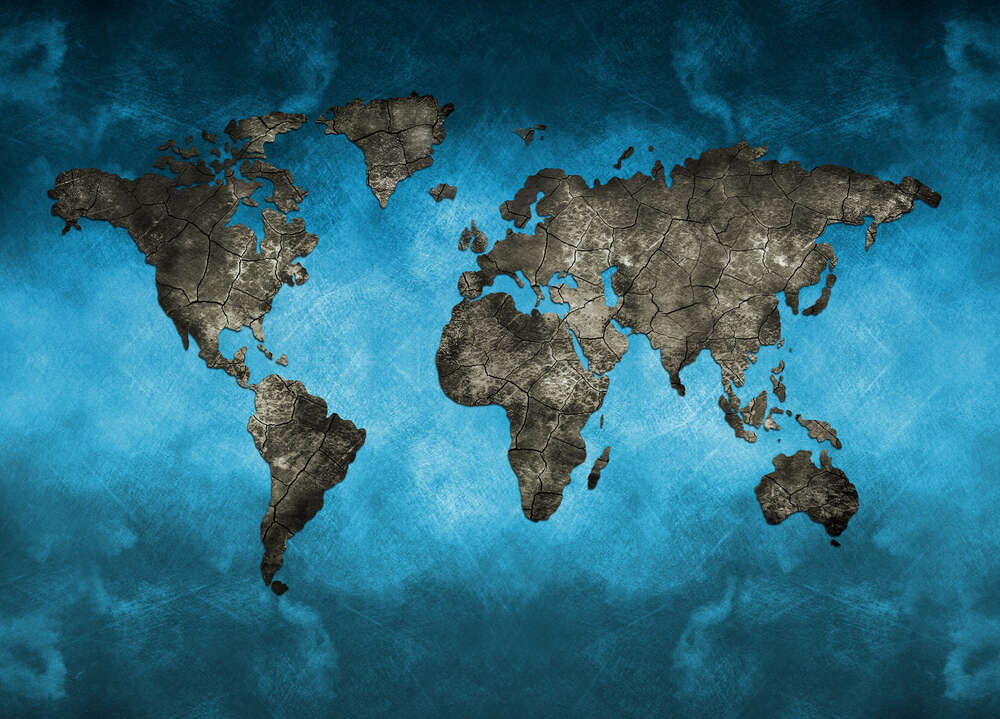 картина-постер Бетонные силуэты материков на карте мира