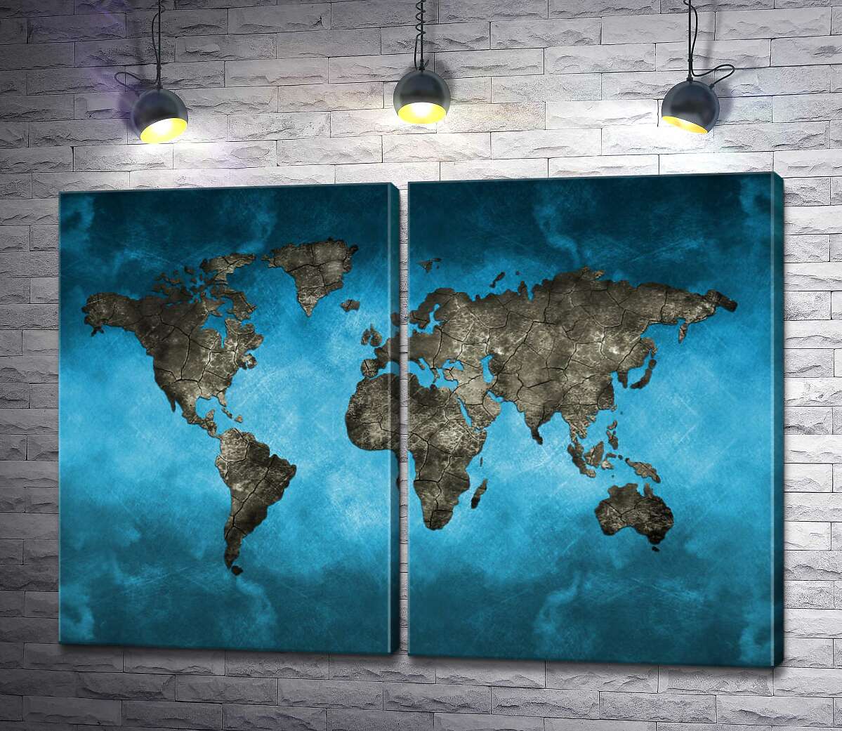 модульна картина Бетонні силуети материків на карті світу