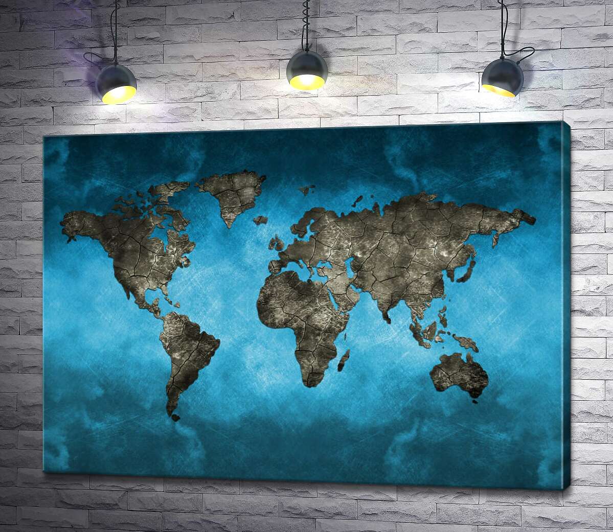 картина Бетонные силуэты материков на карте мира