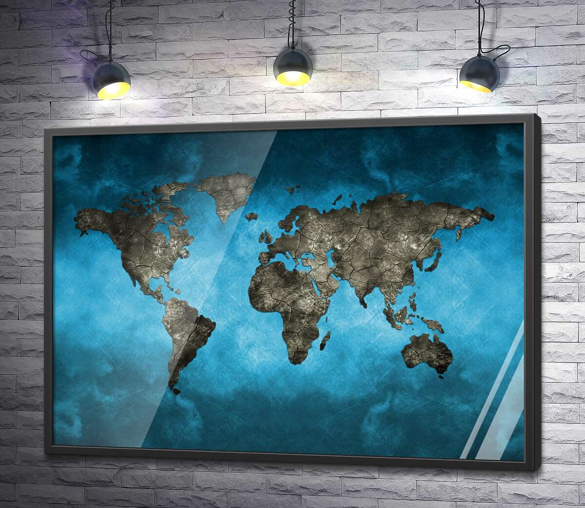 постер Бетонные силуэты материков на карте мира