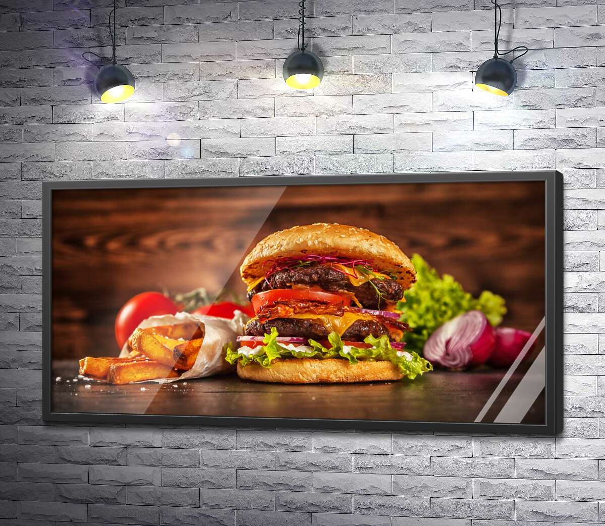 постер Сочный гамбургер с двойной котлетой