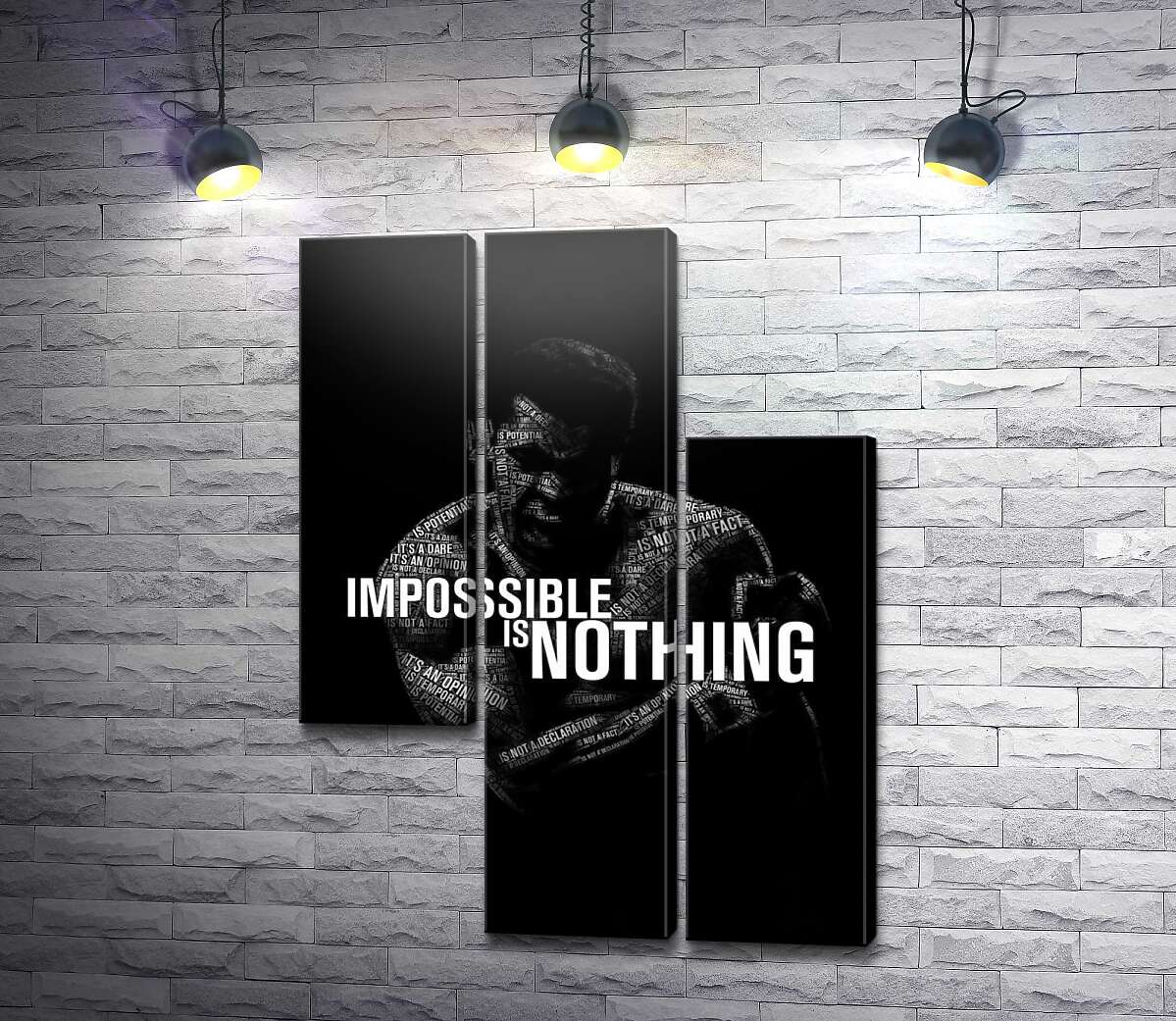 модульна картина Силует Мухаммеда Алі (Muhammad Ali) з фразою "impossible is nothing" (Модуль №13)