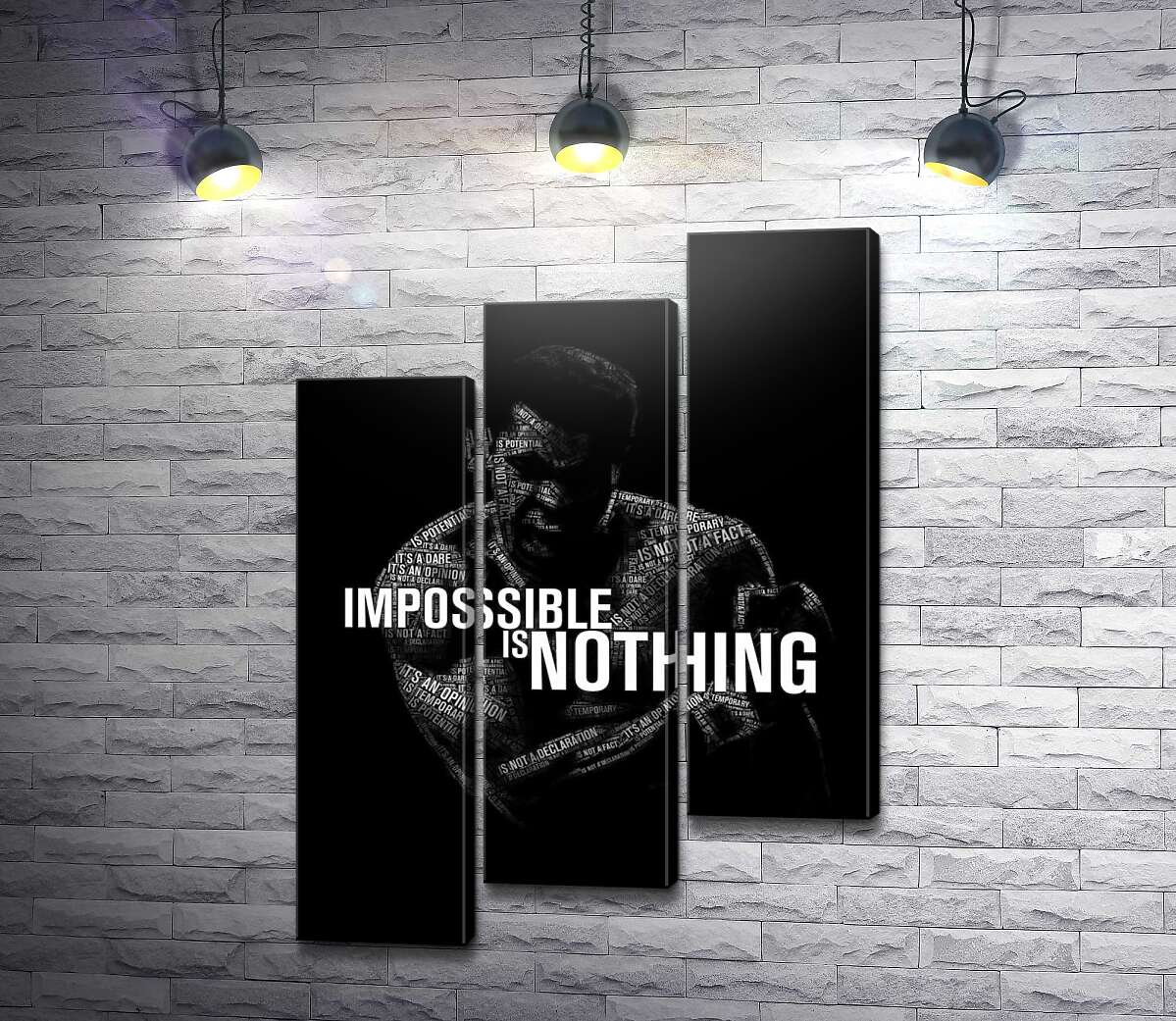 модульна картина Силует Мухаммеда Алі (Muhammad Ali) з фразою "impossible is nothing" (Модуль №14)