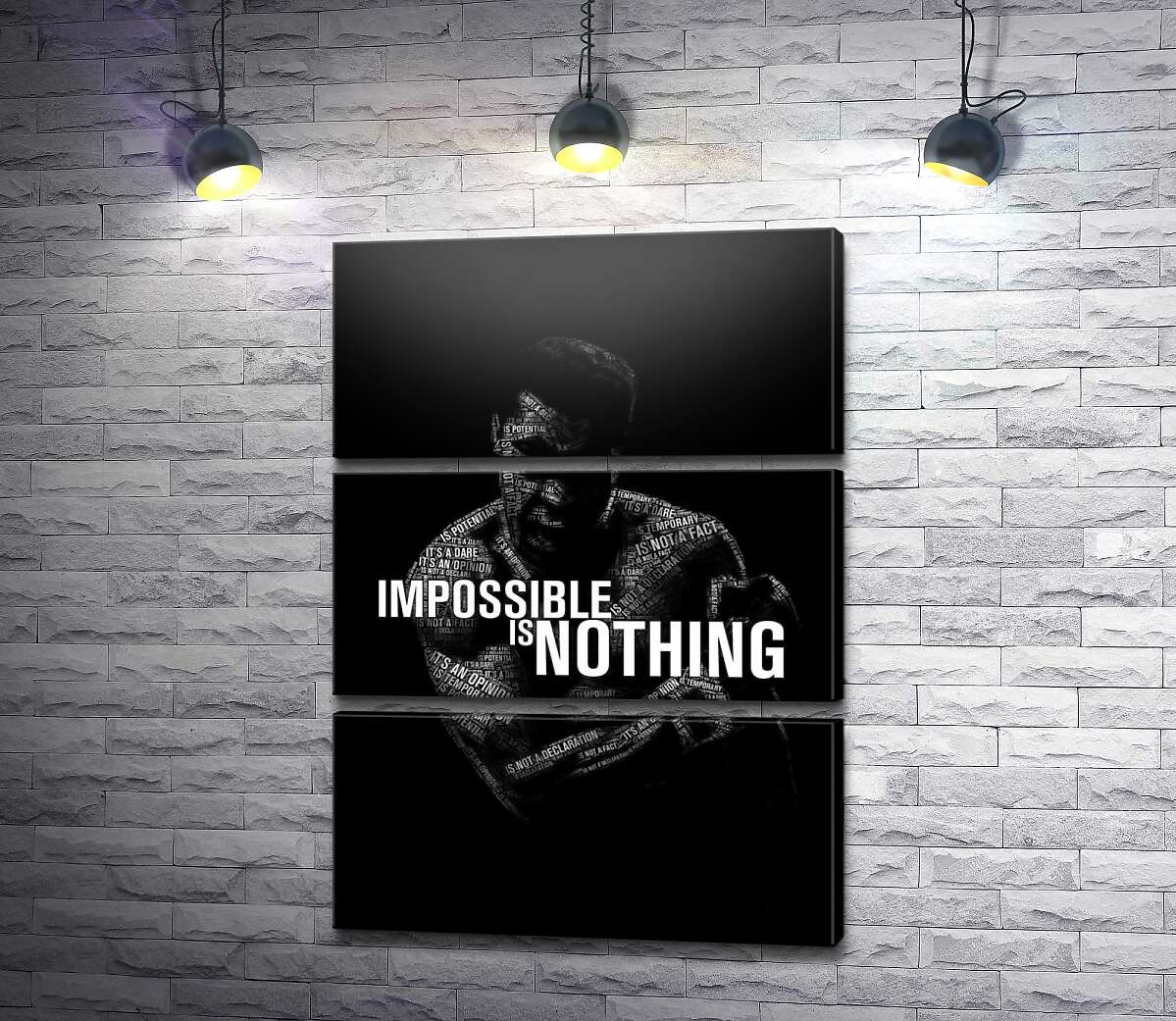 модульна картина Силует Мухаммеда Алі (Muhammad Ali) з фразою "impossible is nothing" (Модуль №15)
