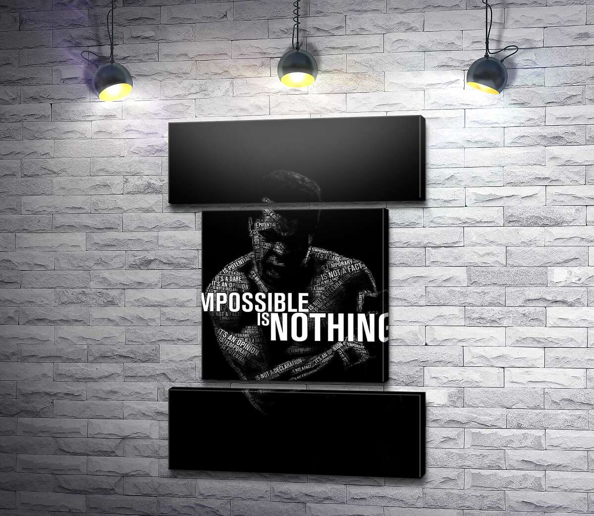 модульна картина Силует Мухаммеда Алі (Muhammad Ali) з фразою "impossible is nothing" (Модуль №18)