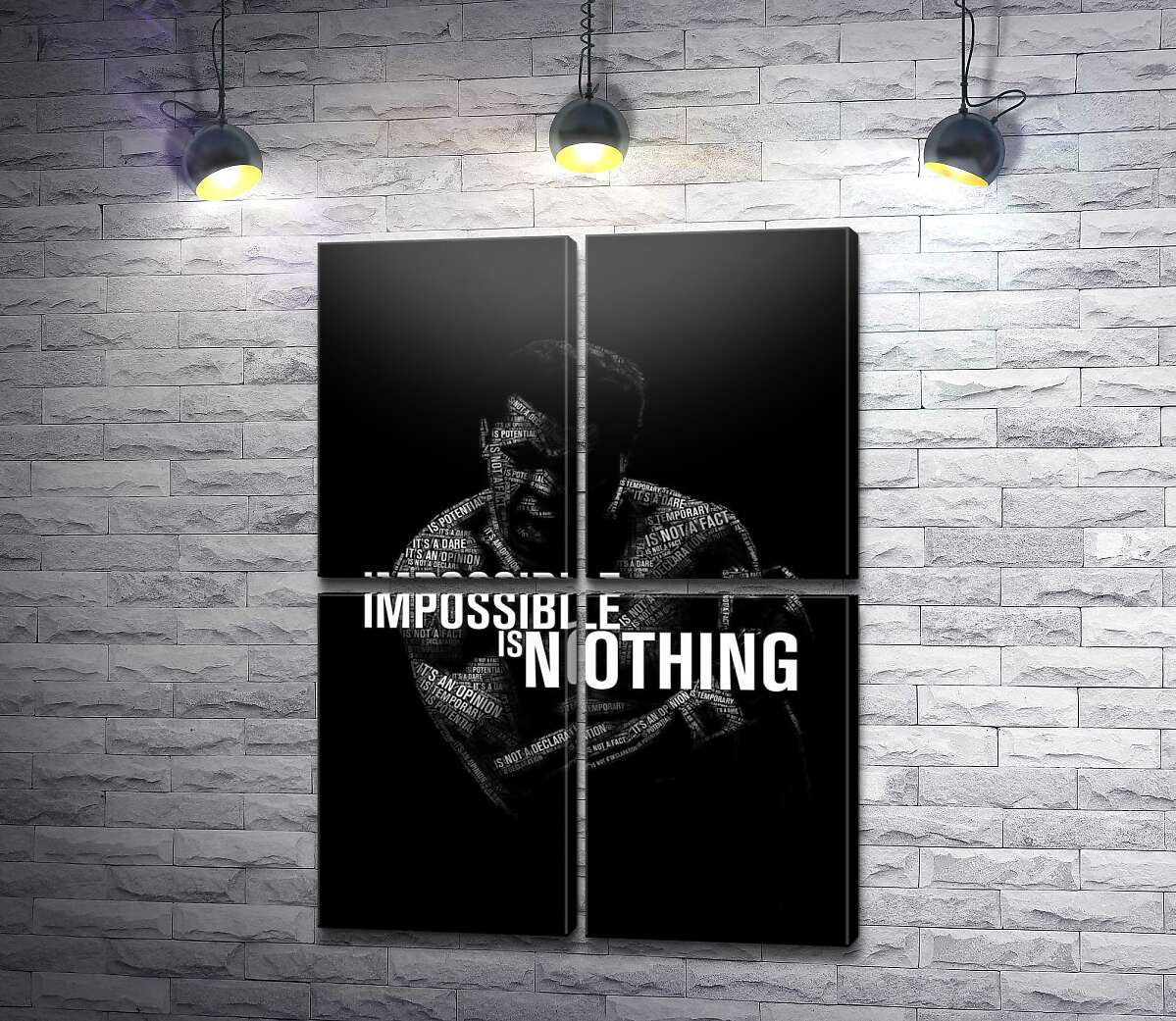 модульна картина Силует Мухаммеда Алі (Muhammad Ali) з фразою "impossible is nothing" (Модуль №25)