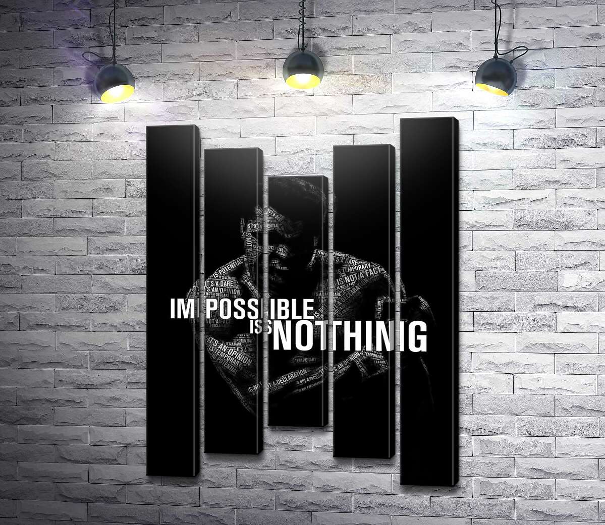 модульная картина Силуэт Мухаммеда Али (Muhammad Ali) с фразой "impossible is nothing" (Модуль №27)