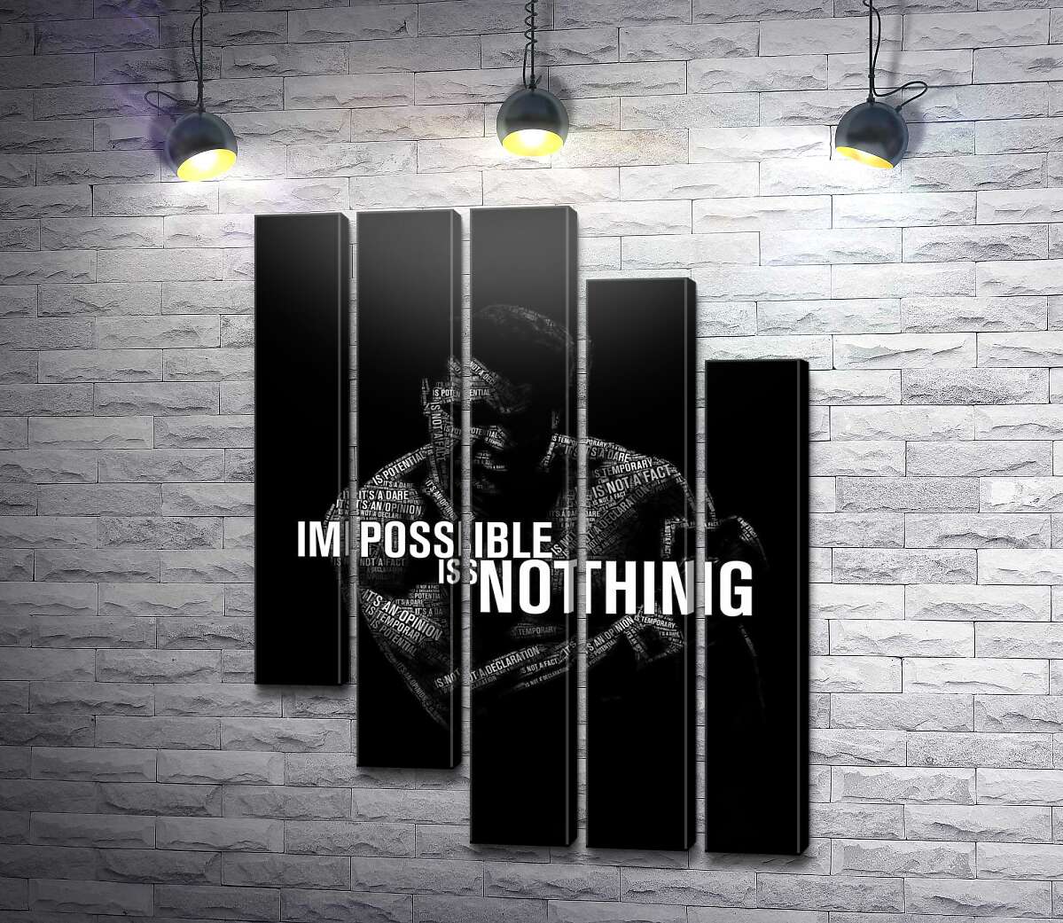 модульна картина Силует Мухаммеда Алі (Muhammad Ali) з фразою "impossible is nothing" (Модуль №28)