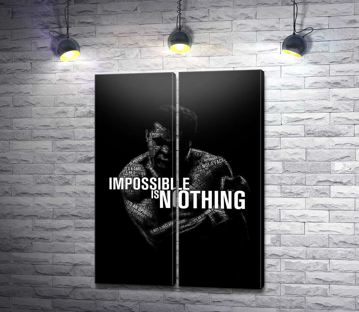 модульна картина Силует Мухаммеда Алі (Muhammad Ali) з фразою "impossible is nothing"