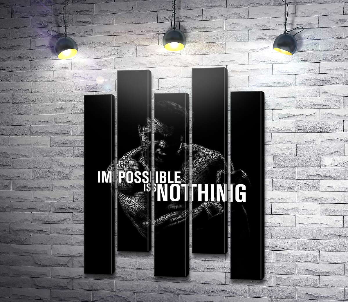 модульная картина Силуэт Мухаммеда Али (Muhammad Ali) с фразой "impossible is nothing" (Модуль №30)