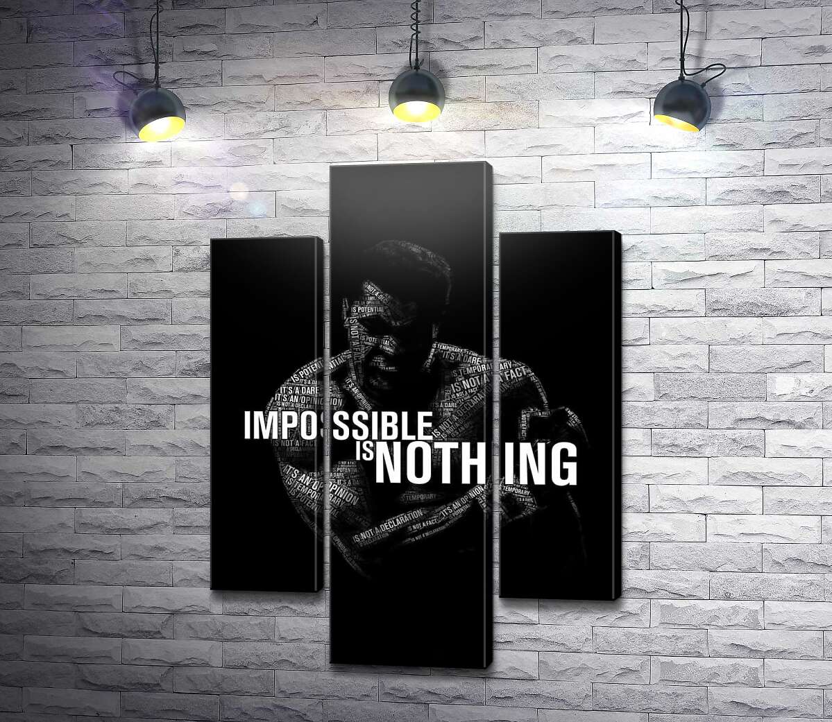 модульна картина Силует Мухаммеда Алі (Muhammad Ali) з фразою "impossible is nothing" (Модуль №10)