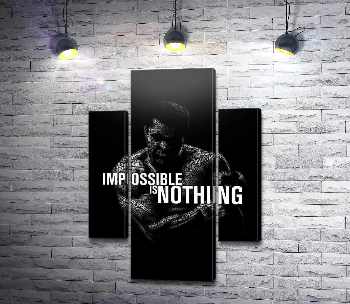 модульна картина Силует Мухаммеда Алі (Muhammad Ali) з фразою "impossible is nothing" (Модуль №5)