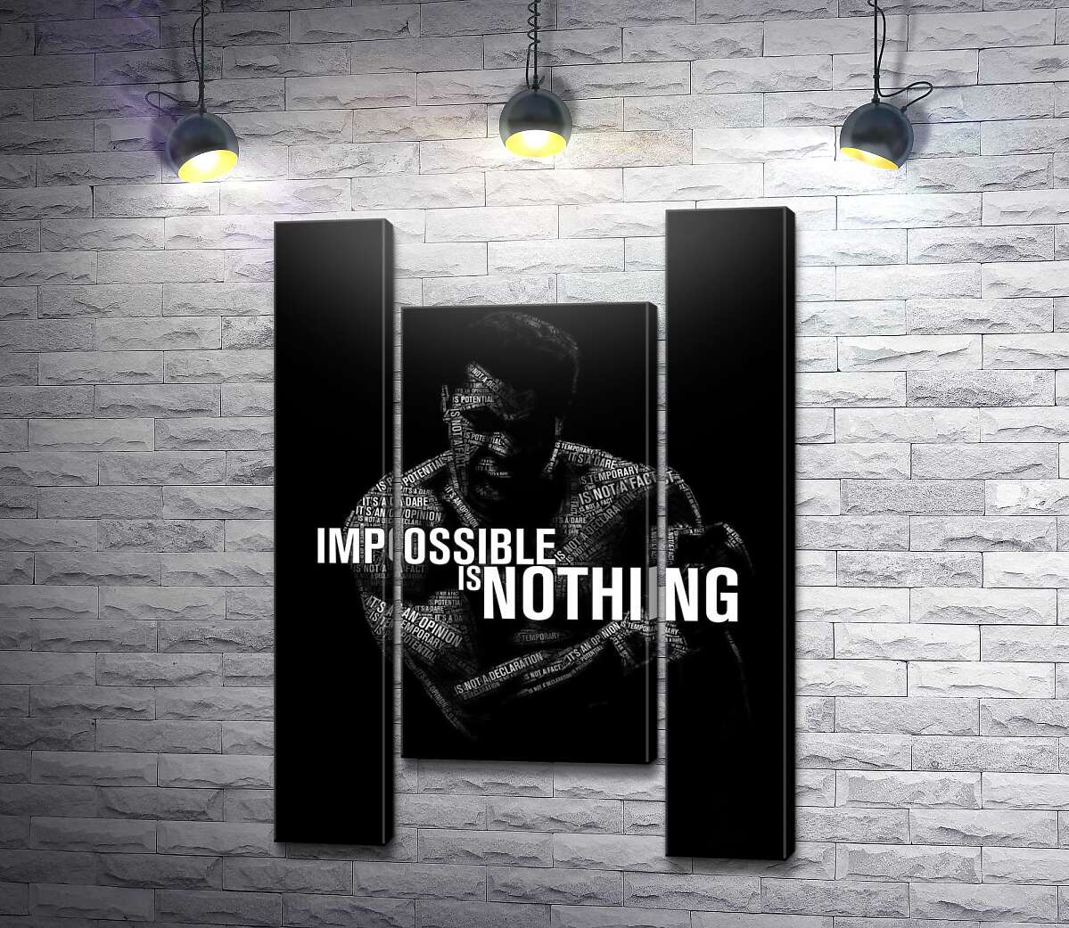 модульна картина Силует Мухаммеда Алі (Muhammad Ali) з фразою "impossible is nothing" (Модуль №11)