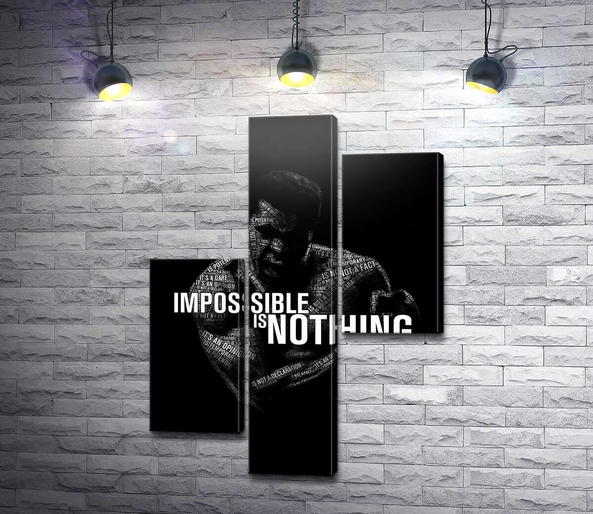 модульна картина Силует Мухаммеда Алі (Muhammad Ali) з фразою "impossible is nothing" (Модуль №12)