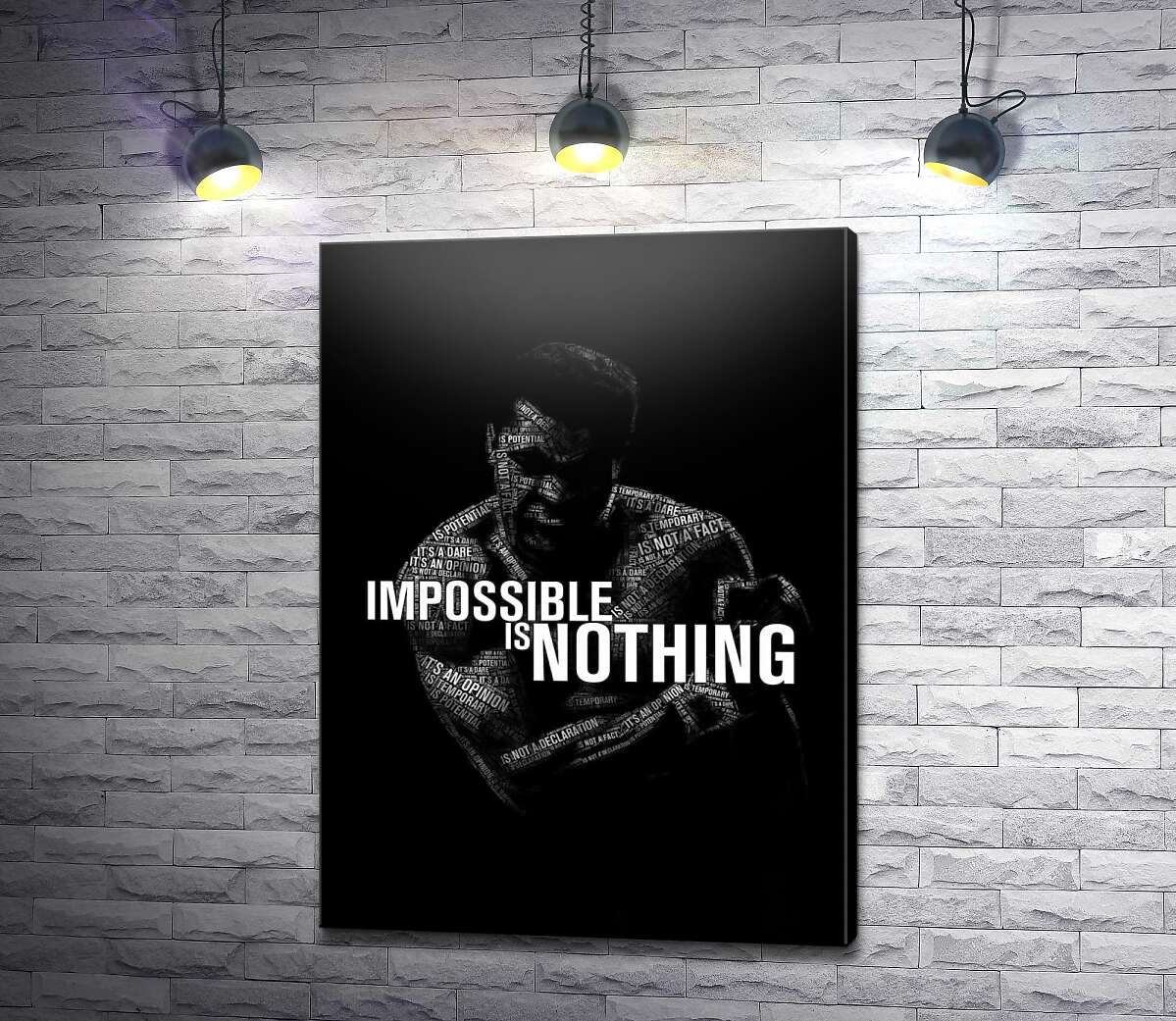картина Силуэт Мухаммеда Али (Muhammad Ali) с фразой "impossible is nothing"