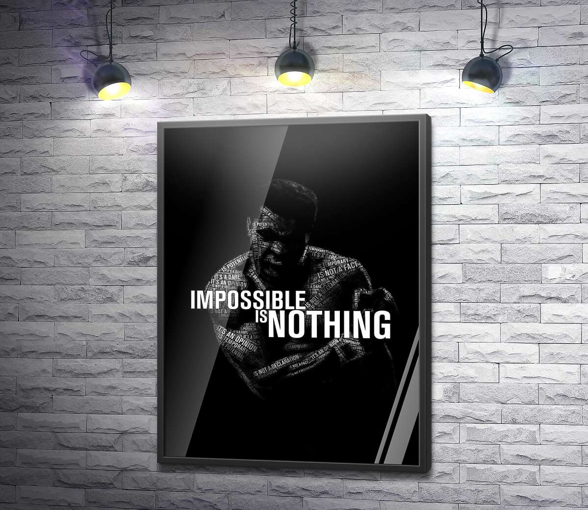 постер Силуэт Мухаммеда Али (Muhammad Ali) с фразой "impossible is nothing"