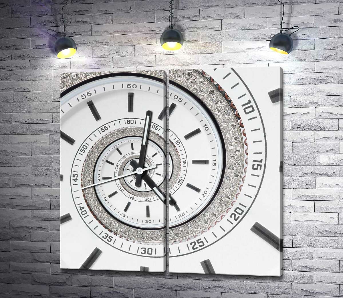 модульная картина Белые часы с бриллиантовой спиралью