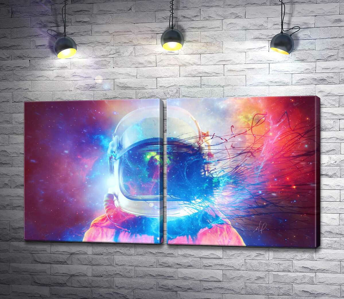 модульна картина Шолом космонавта розчиняється у міжпланетному просторі