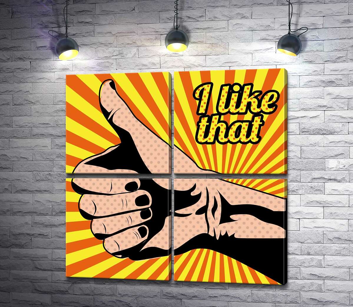 модульная картина Рука с поднятым пальцем и надписью "i like that" (Модуль №25)