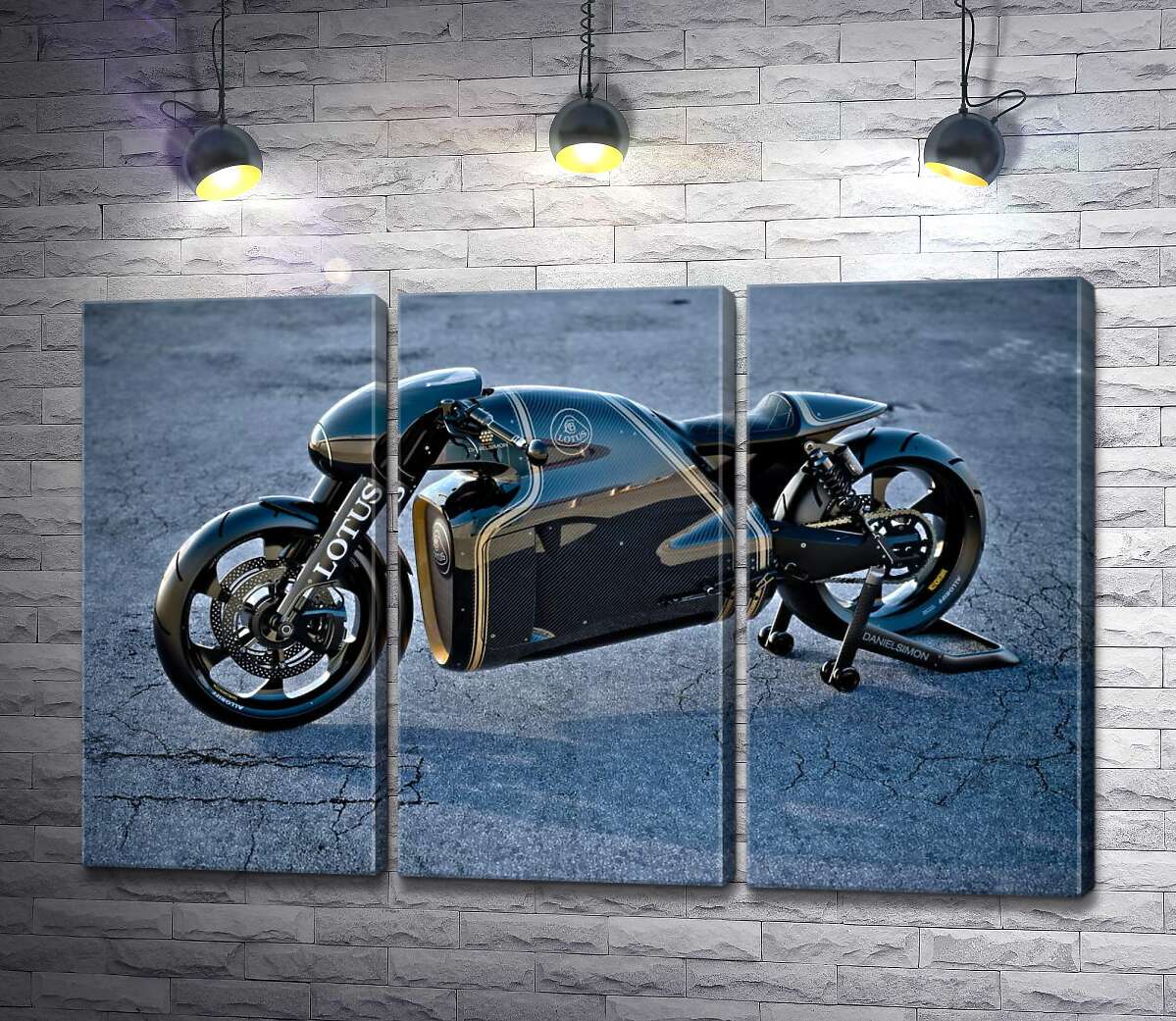 модульна картина Чорна сяюча поверхня мотоцикла Lotus C-01