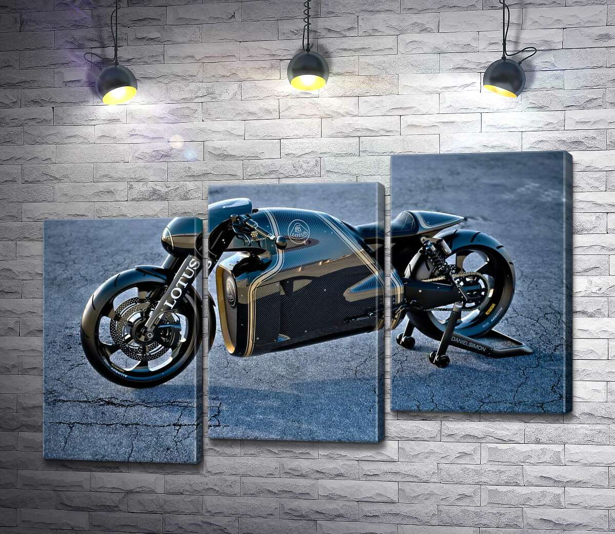 модульна картина Чорна сяюча поверхня мотоцикла Lotus C-01 (Модуль №14)