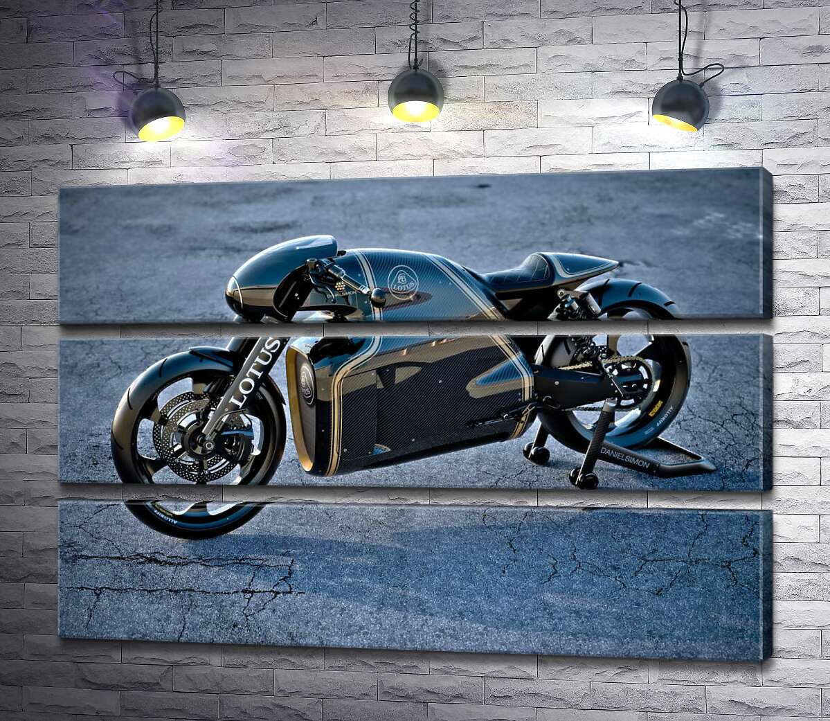 модульная картина Черная сияющая поверхность мотоцикла Lotus C-01 (Модуль №15)