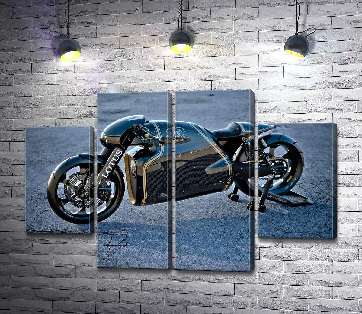 модульна картина Чорна сяюча поверхня мотоцикла Lotus C-01 (Модуль №20)