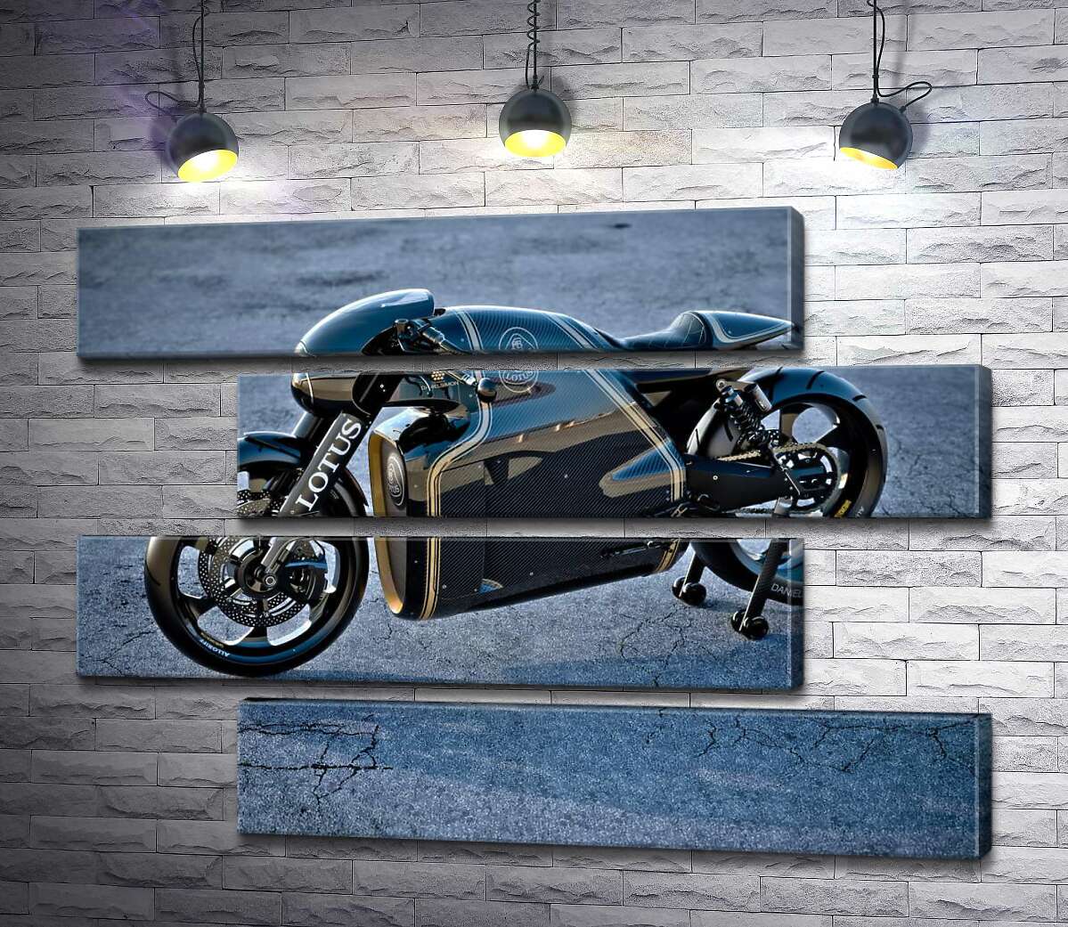 модульна картина Чорна сяюча поверхня мотоцикла Lotus C-01 (Модуль №23)