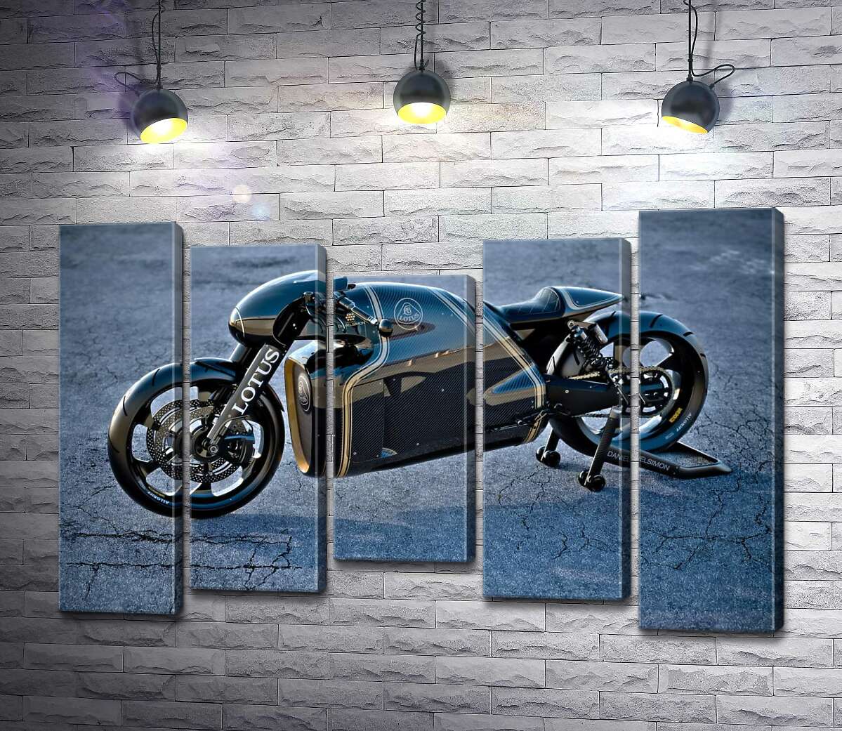 модульна картина Чорна сяюча поверхня мотоцикла Lotus C-01 (Модуль №27)
