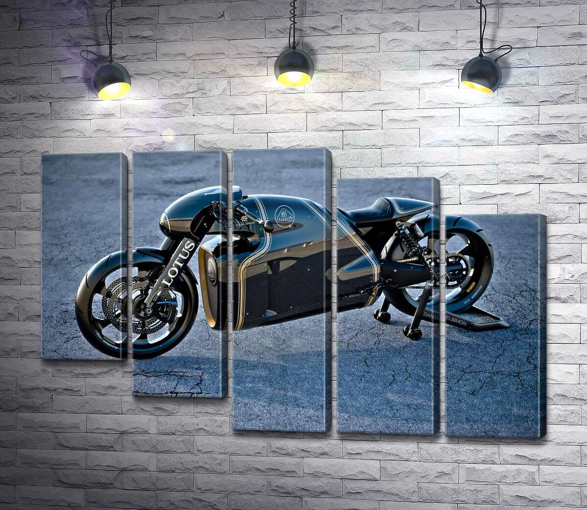 модульная картина Черная сияющая поверхность мотоцикла Lotus C-01 (Модуль №28)