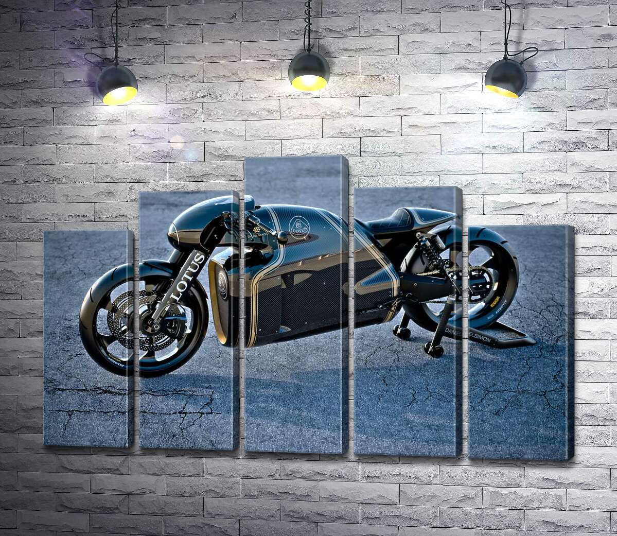модульна картина Чорна сяюча поверхня мотоцикла Lotus C-01 (Модуль №29)