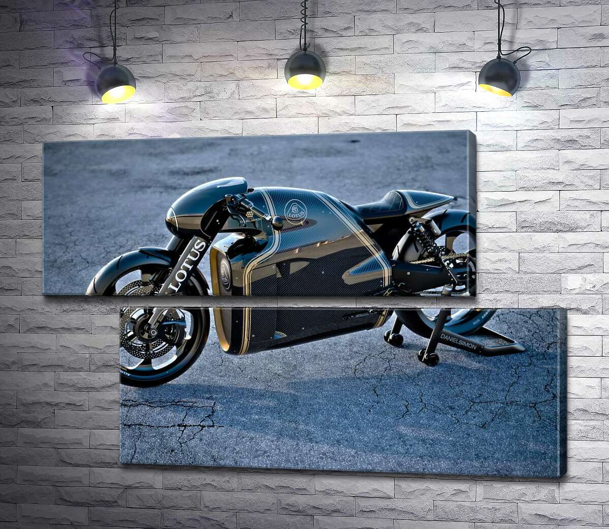 модульна картина Чорна сяюча поверхня мотоцикла Lotus C-01 (Модуль №8)