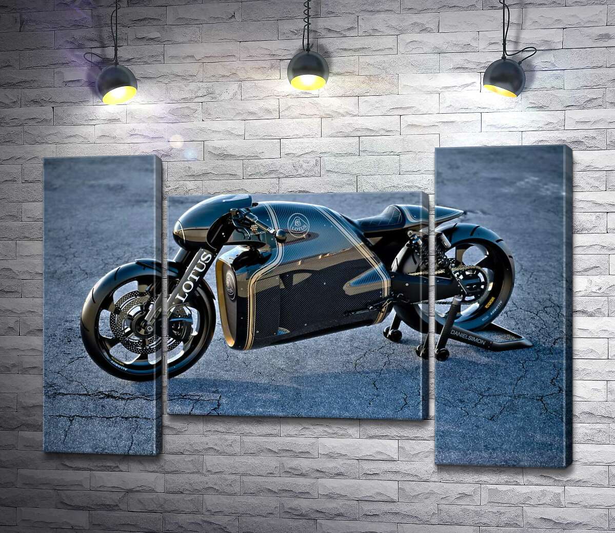 модульная картина Черная сияющая поверхность мотоцикла Lotus C-01 (Модуль №11)