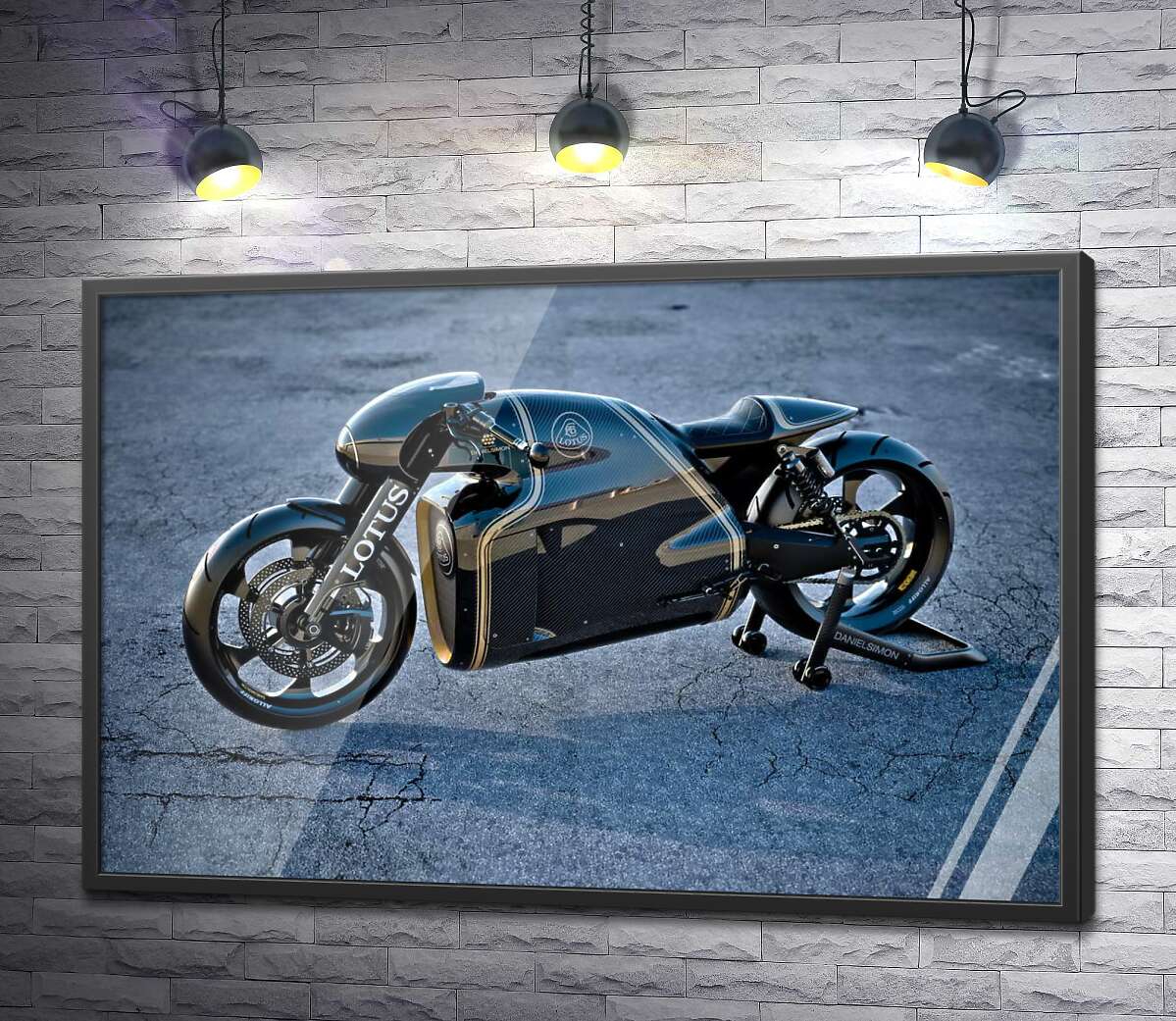 постер Черная сияющая поверхность мотоцикла Lotus C-01