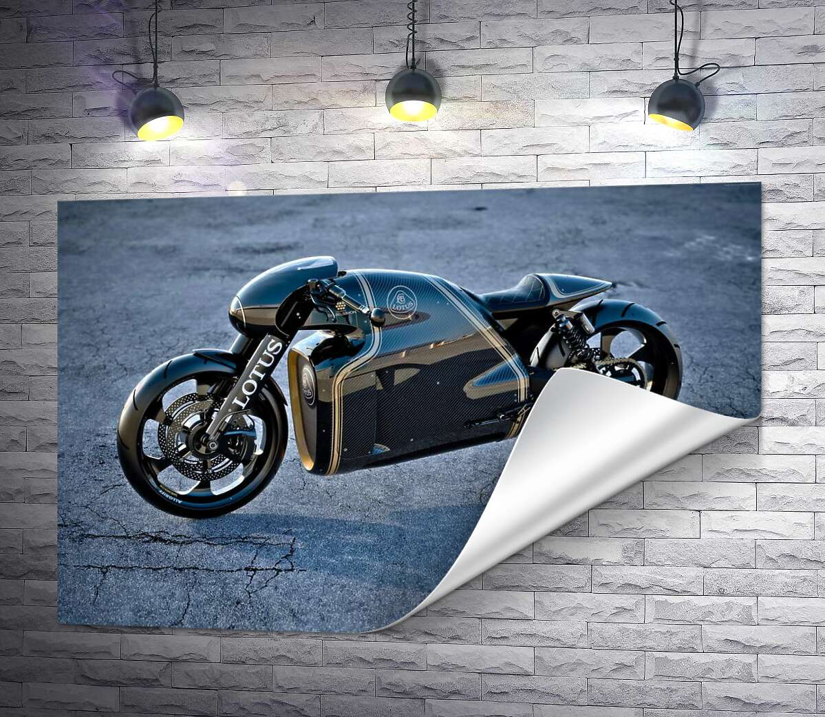 печать Черная сияющая поверхность мотоцикла Lotus C-01